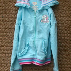 Girls Unicorn jacket with hood, blue size 6